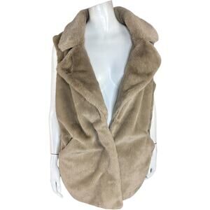Isaac Mizrahi Live! Mixed Media Faux-Fur Vest with Pockets Taupe Large NWOT